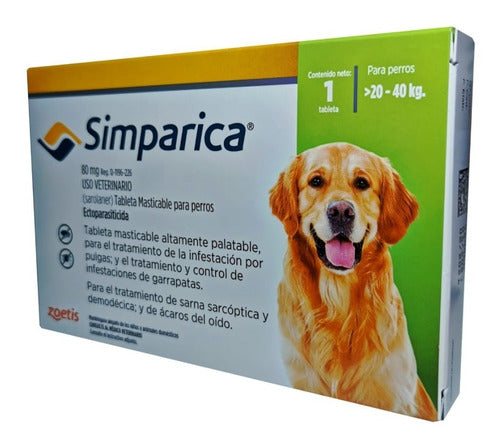 Pastilla Antipulgas 1 Tableta Simparica 20 A 40 Kg - CLIKEA