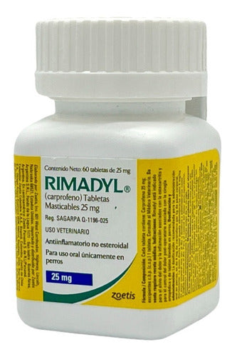 Frasco Rimadyl 25 Mg Zoetis 60 Tabletas Carprofeno Perros