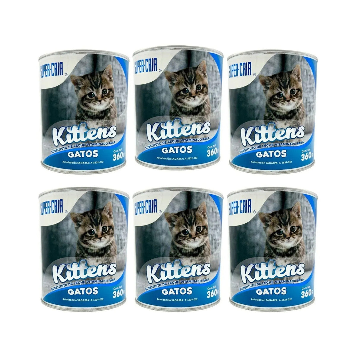 Super Cria Kittens Leche para Gatitos 360 g - 6 Latas — fotografía auténtica recuperada, presentación y textos originales