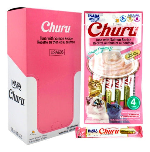 Premios Gatos Snack Atún Con Salmon Churu Caja 6 Pack 4 Pzas