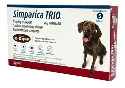 Paquete De 60 Tabletas Simparica Trio 40-60 Kg - CLIKEA