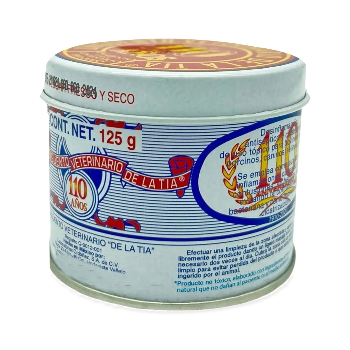 De La Tia Unguento Veterinario Pomada 125 g — producto completo sobre fondo blanco, impresión original