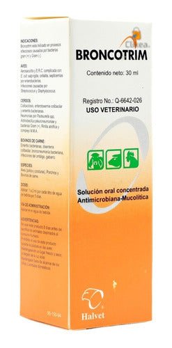 Broncotrim 30 Ml Antibiotico Oral Halvet Bovinos Gallos