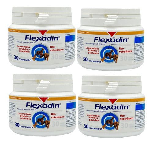 Paquete De 4 Frascos Flexadin Vetoquinol 30 Tabletas Perros