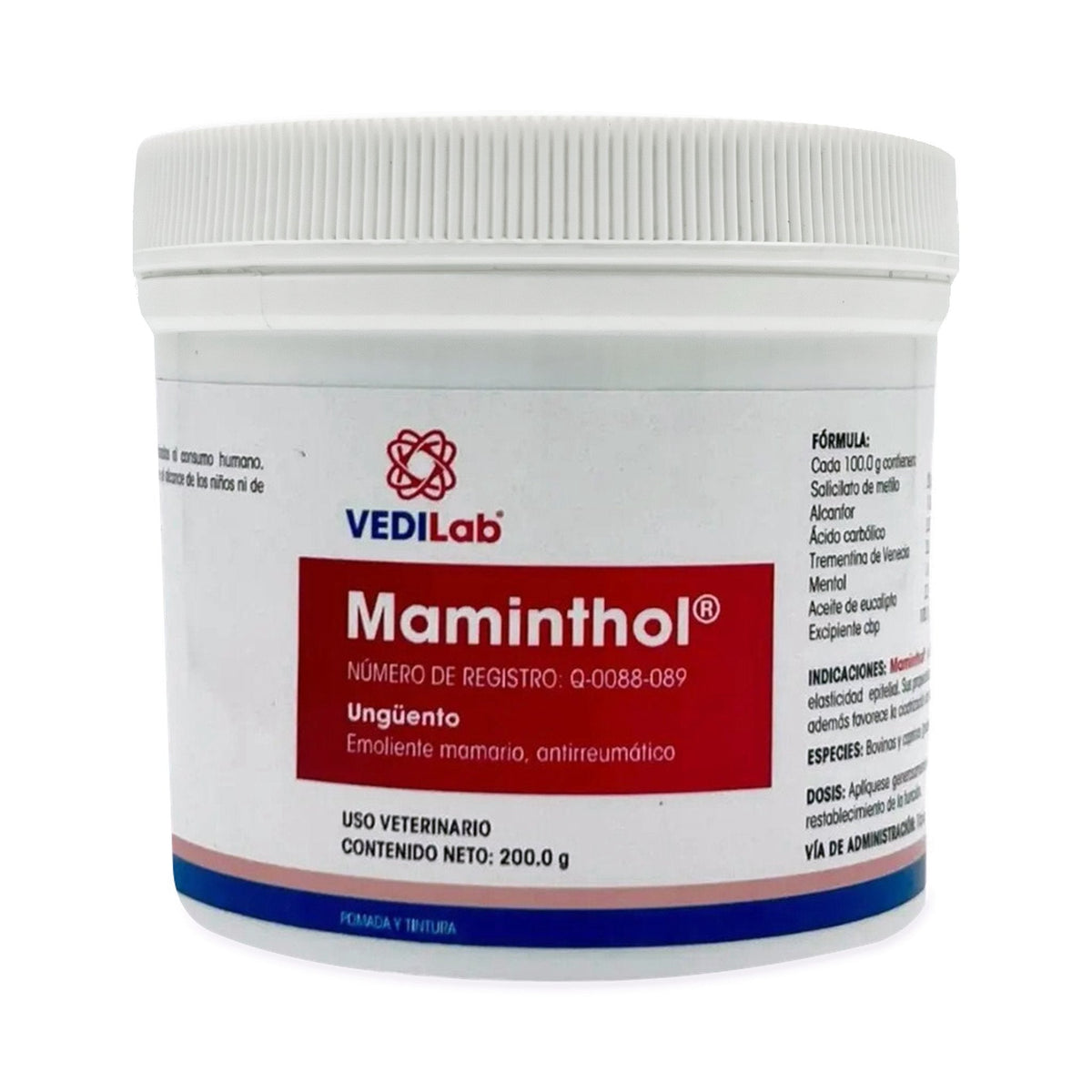 Maminthol Unguento Veterinario Rubefaciente 200 g — segunda fotografía auténtica completa, fondo blanco