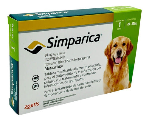 Pastilla Antipulgas 1 Tableta Simparica 20 A 40 Kg - CLIKEA