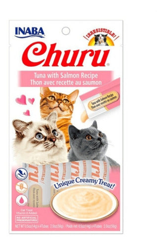 Snack Para Gato Cremoso Inaba Churu Atún Y Salmón 4 Piezas de 85 g