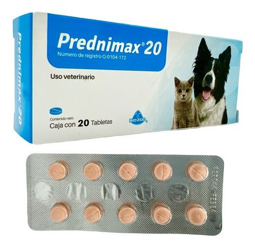 Antibiotico Prednimax 20 Bio Zoo Perros/gatos 20 Tabletas