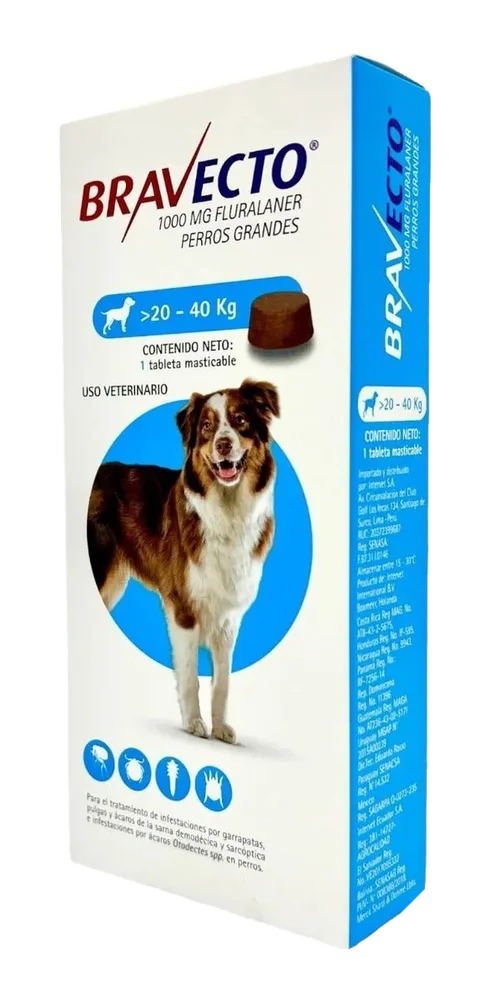 Bravecto Perro 20 a 40 kg 1000 mg - 1 tableta