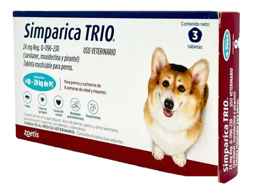 Simparica Trio 3 Tabletas para Perros 10-20 Kg