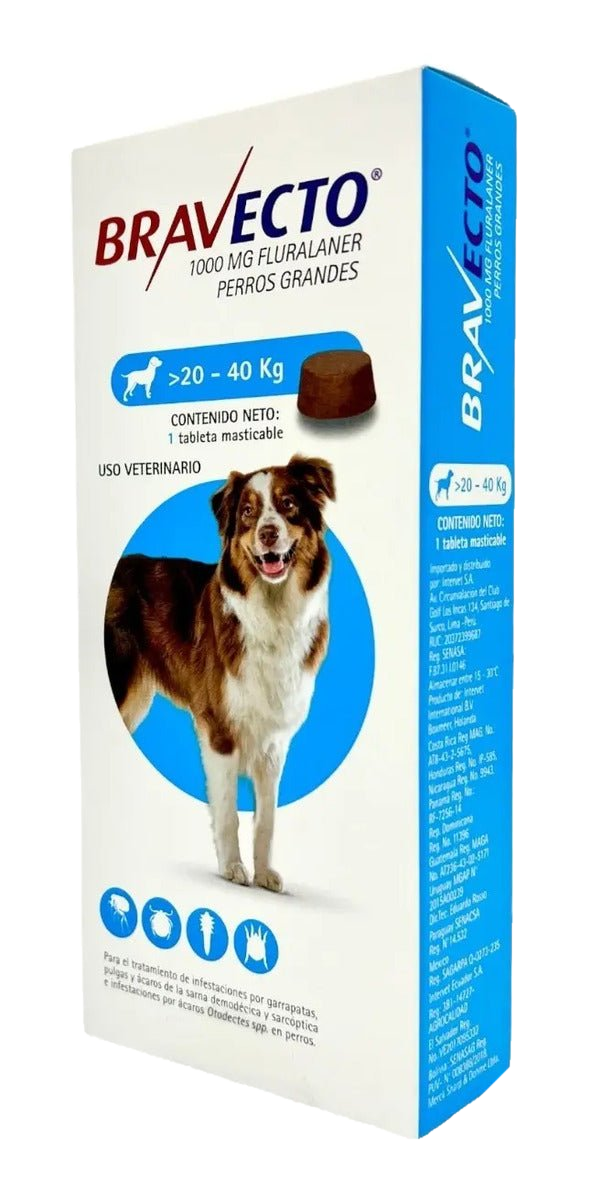 Bravecto Perro 20 a 40 kg 1000 mg - 1 tableta
